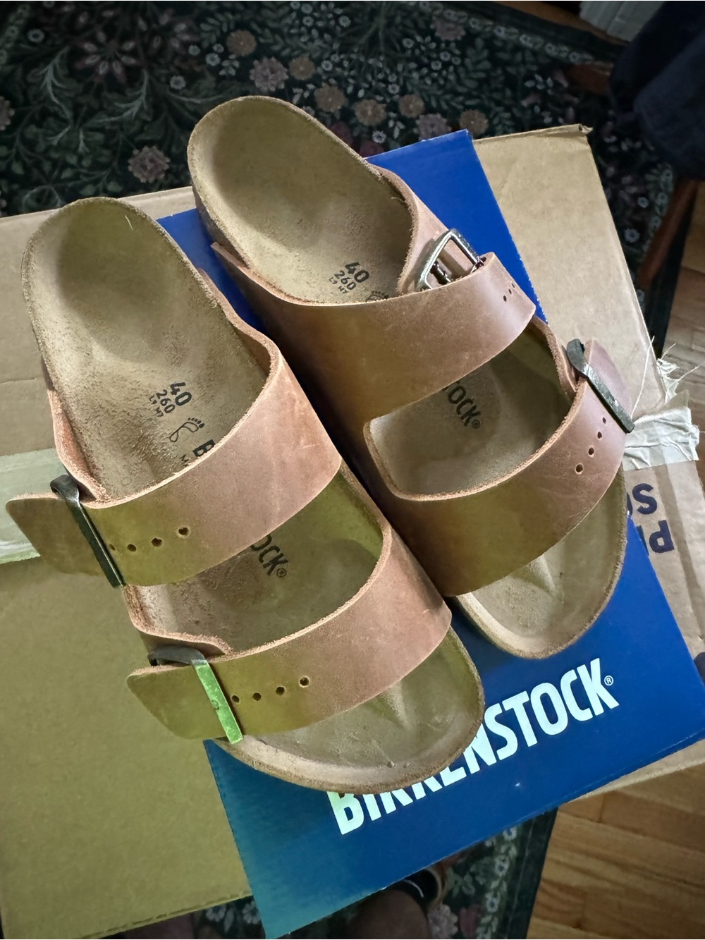 Birkenstock Brown Two-Strap Arizona Leather Sandals